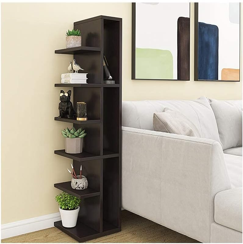 CAMBOS Bookshelf Corner Bookshelf Floor-Standing Wooden Bookcase Wood Bookshelves Storage Rack Display Organizer Shelf for Books CDs Plants (Color : Black)