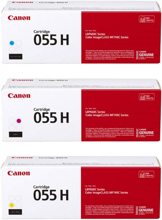Canon Genuine 055 High Yield CMY Color Toner Cartridge Set, 3-Pack, CRG-055H