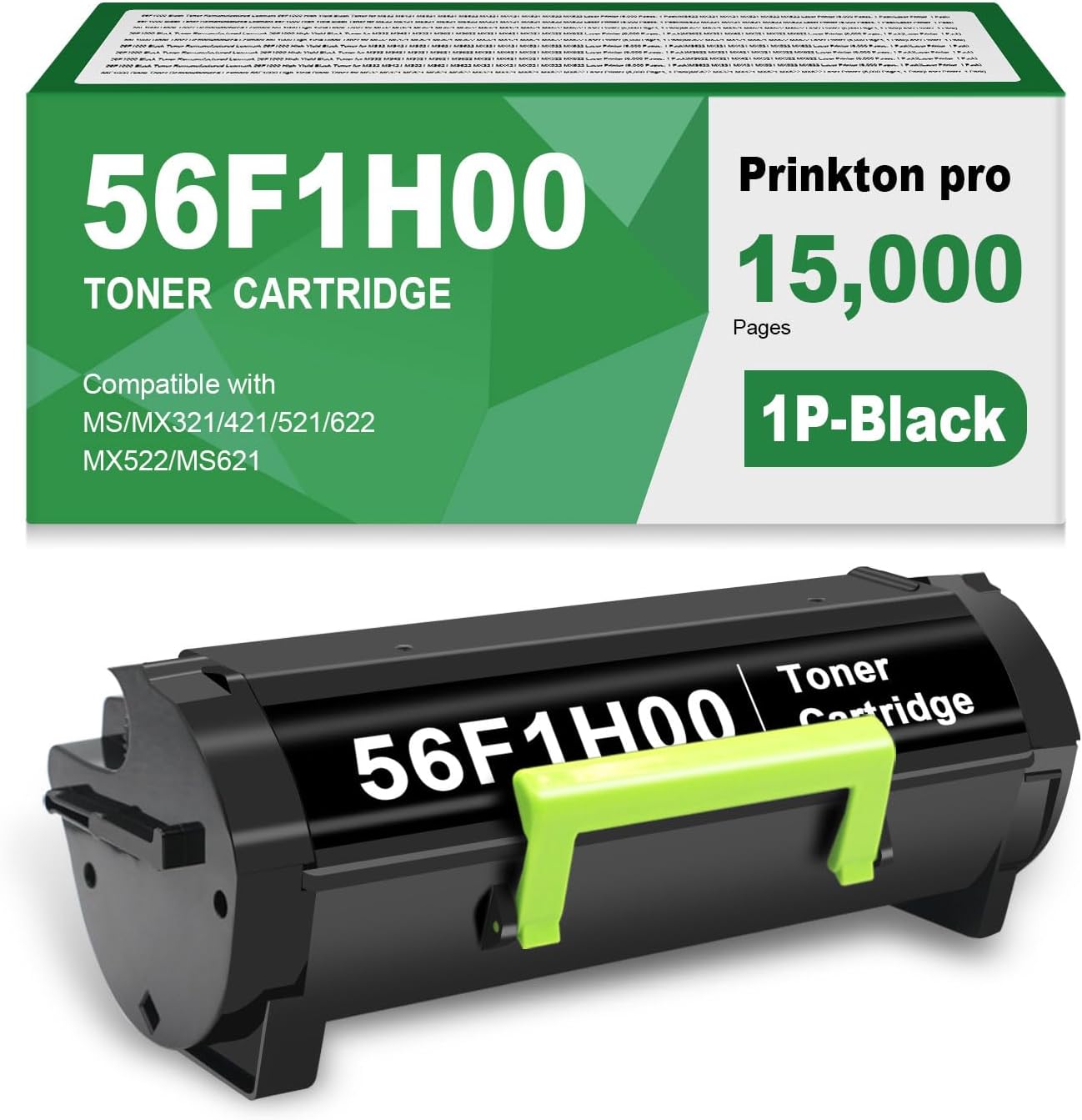 Remanufactured 56F1H00 (15000 Pages ) High Yield Black Toner Cartridge Compatible with Lexmark 56F1H00 56F1000 56F1X00 56F1U00 for MS321 MS421 MS521 MS621 MS622 MX321 MX421 MX521 MX522 MX622 Printers