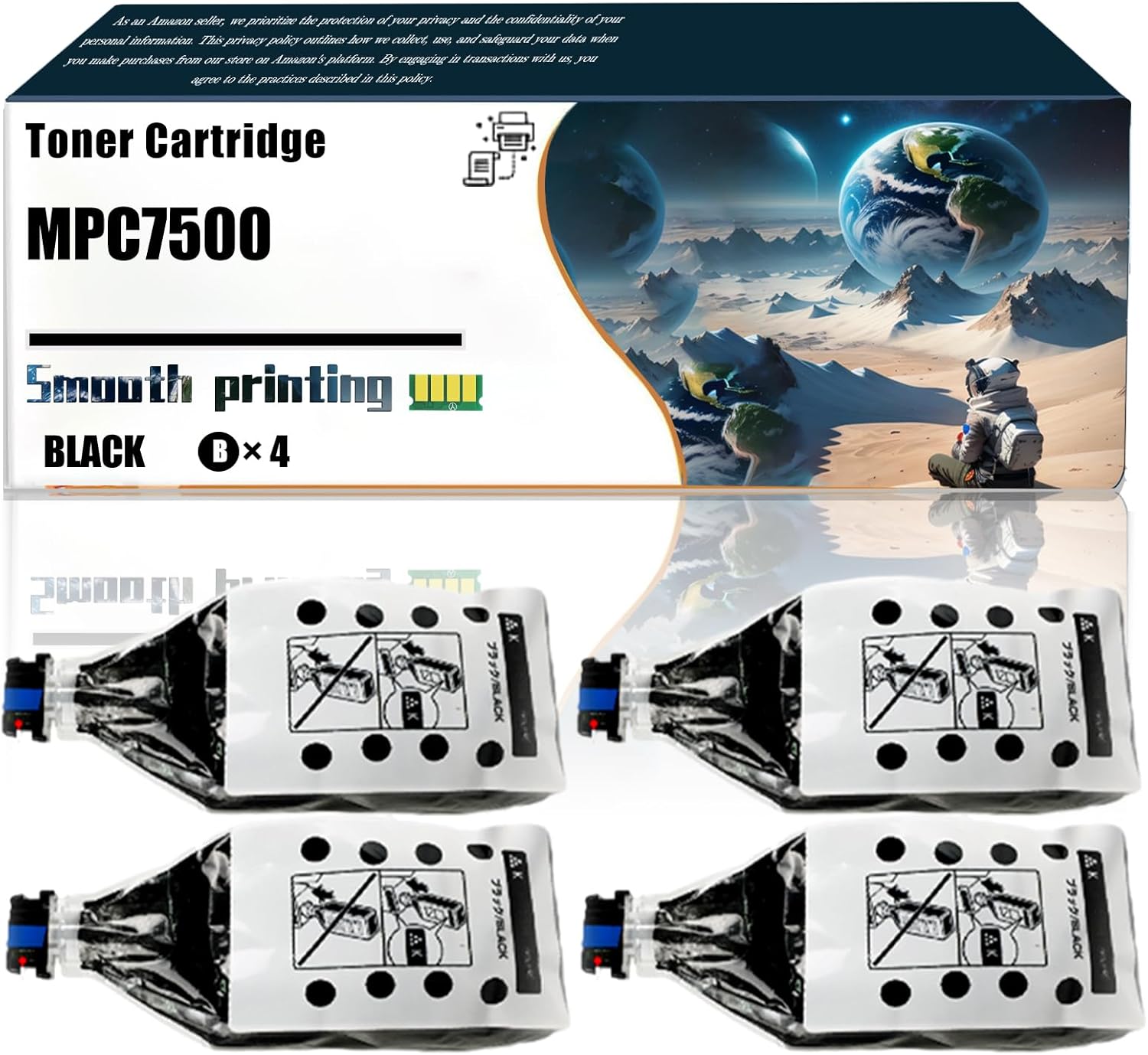 LSSF Replacement Parts Toner Cartridge MPC7500 Compatible with Ricoh Aficio MP C6000 MP C6000SP MP C7500 MP C7500SP Printers, Contains Chip and Clear Printing (4 Pack Black)