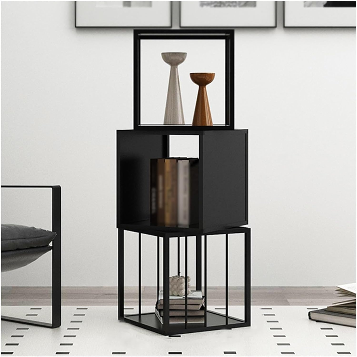 GUODDM 3/4 Tier Creative Bookshelf - Open Corner Bookcase, Floor-Standing Iron Bookshelf Storage Rack, for Office Study Home Living Room, Easy to Assemble(Black,4 Tier)