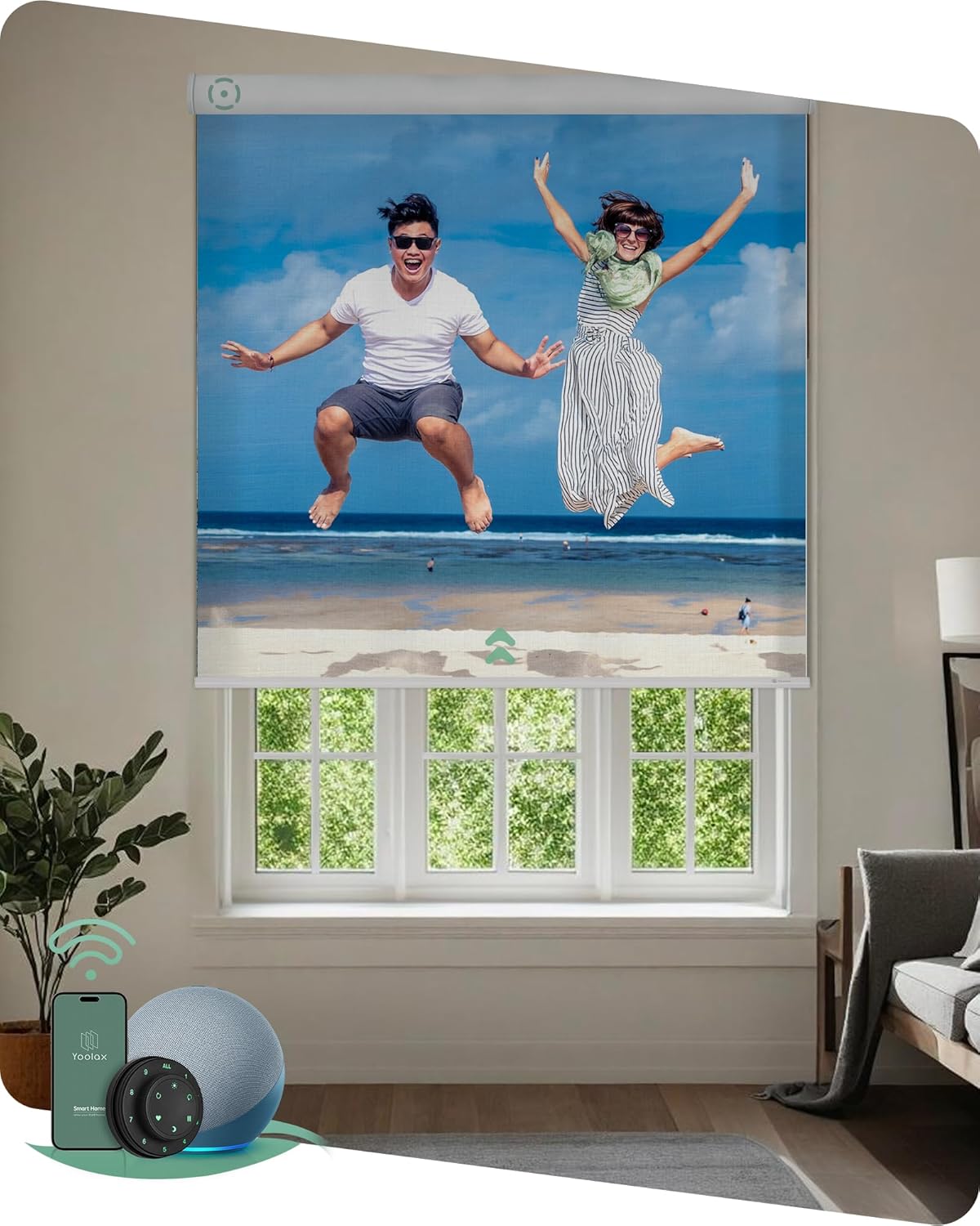 Yoolax Motorized Roller Shades with Remote, Personalized Image Printed Smart Blinds Work with Alexa, Automatic Shades for Windows Bedroom Office, Custom Size and Picture(Customize Picture)