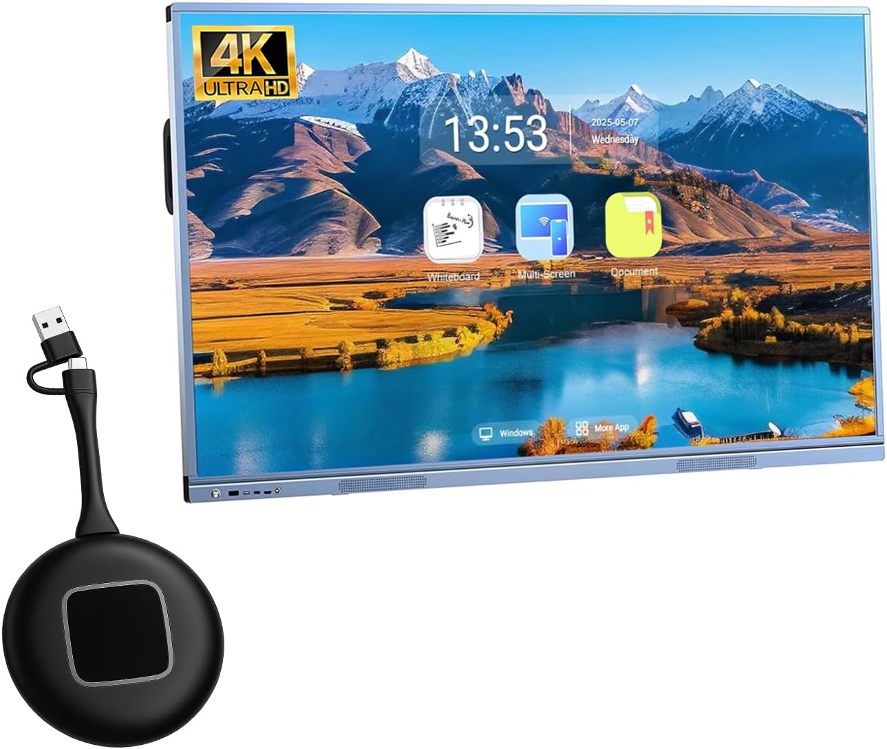 55'' Smart Board, Interactive Whiteboard, 4K Electronic Digital Whiteboard with Dual System, Touchscreen Smart Board for Classroom, Office and Home (Wall Mount Included and Wireless Display Adapter)