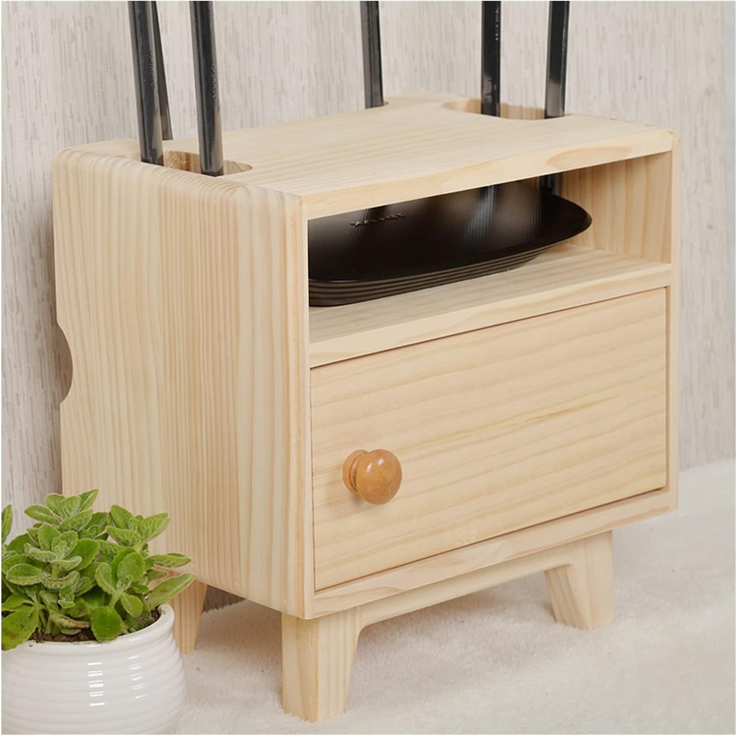 Cable Management Box Wooden Router Storage Boxes Organizer with High Feet Cable Power Plug Storage Box Magnetic Door Stop and Stainless Steel Hinge Cable Cords Organizer Boxes (A Six pole style)
