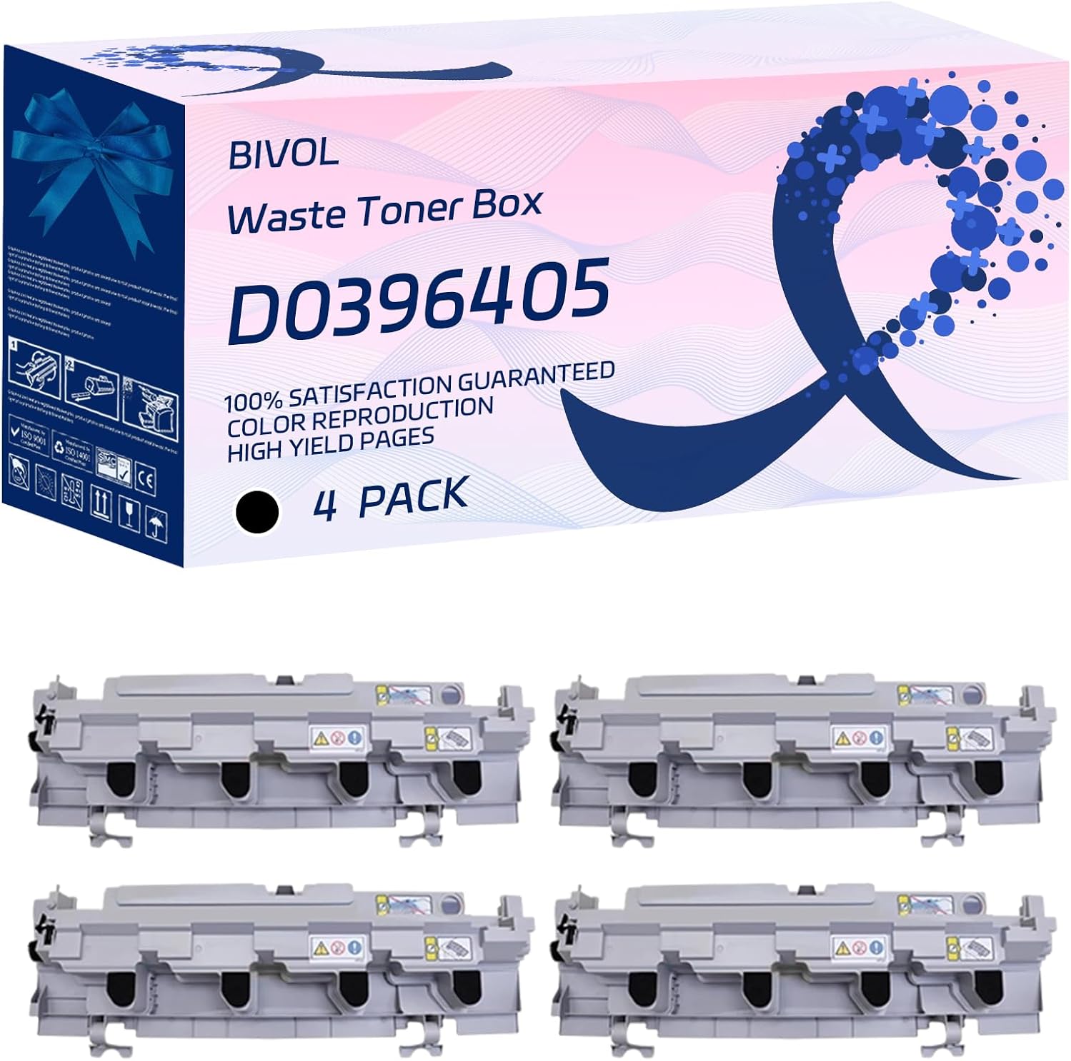 BIVOL D0396405 Waste Toner Box Compatible for Ricoh Aficio MP C2030 C2050 C2051 Printers, with Chip, High Yield 80000 Pages, Vivid Colors (4 Pack Black)