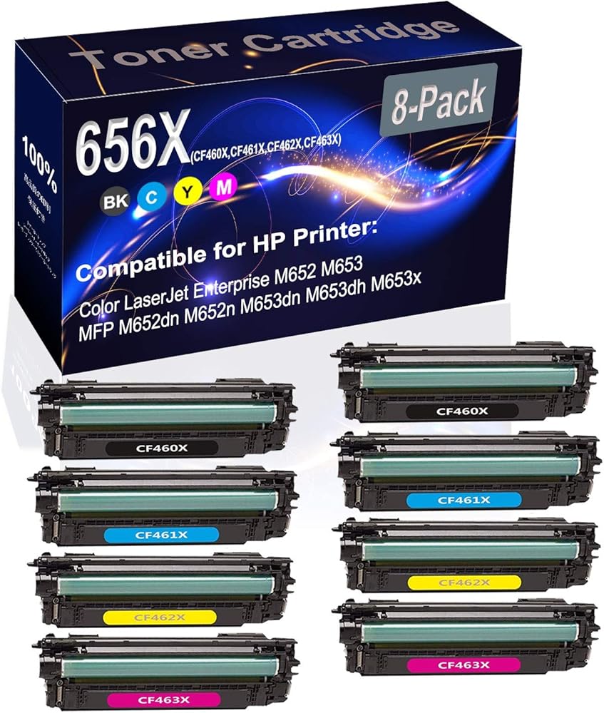 8-Pack (2BK+2C+2Y+2M) Compatible M652 M653 Laser Printer Toner Cartridge (High Capacity) Replacement for HP 656X (CF460X CF461X CF462X CF463X) Printer Toner Cartridge