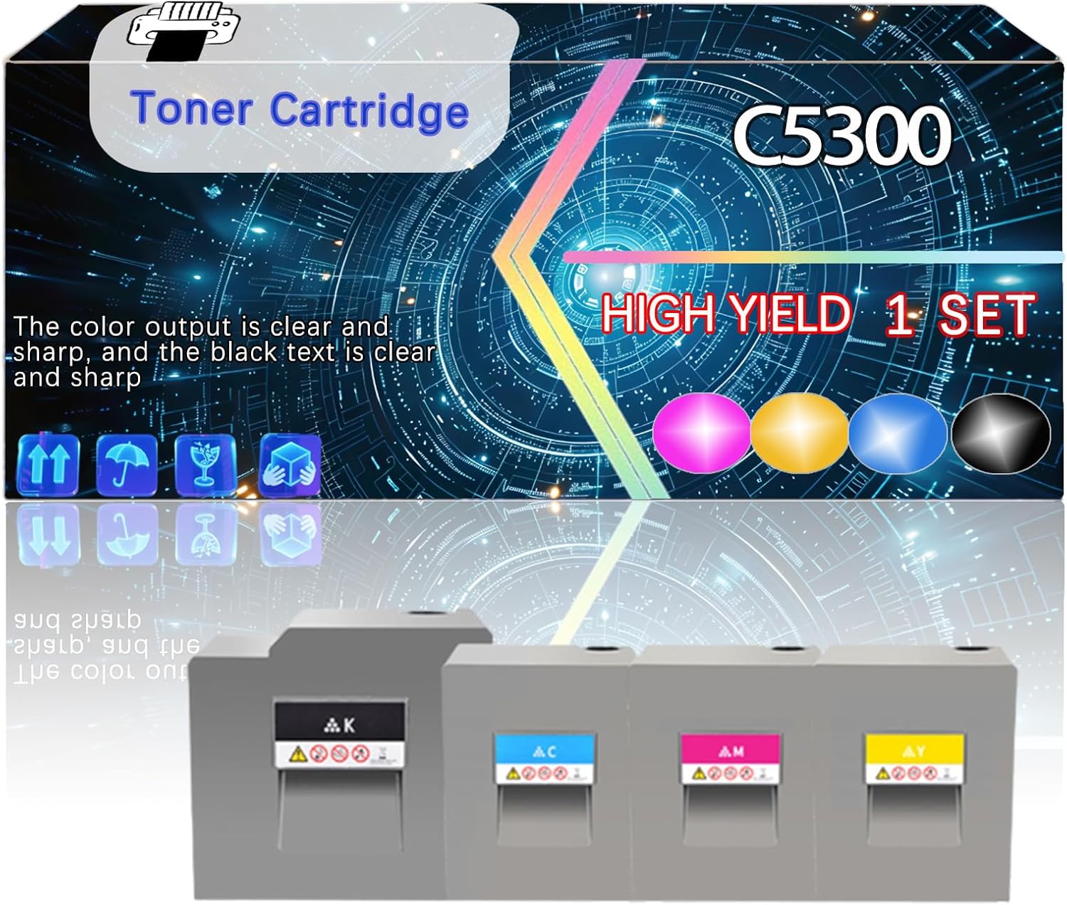 CEECN Compatible for Ricoh C5300 Replacement Toner Cartridge Used with Pro C5300 C5310 Printers, High Production Multiple Options (4-Pack BK/C/M/Y)