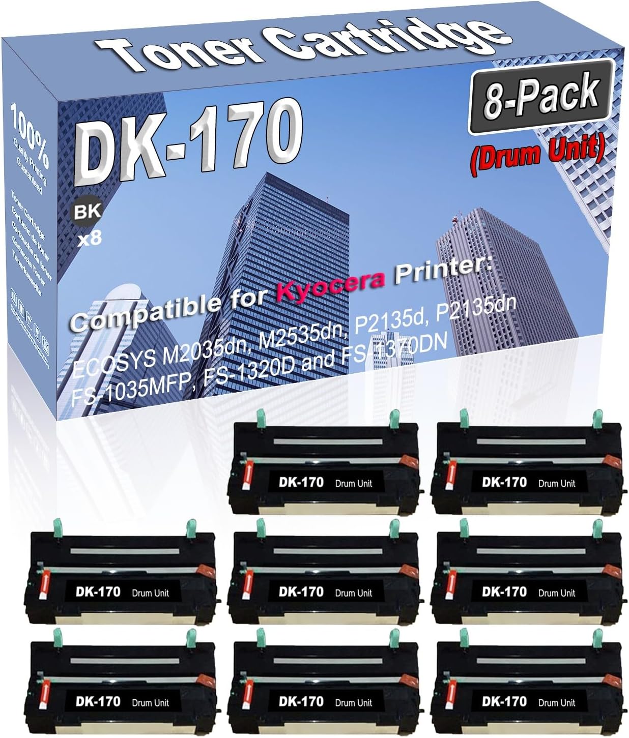 Credibility Store 8-Pack Compatible High Capacity DK-170 DK170 302LZ93061 Printer Drum Unit use for Kyocera ECOSYS M2035dn M2535dn P2135d P2135dn FS-1035MFP FS-1320D and FS-1370DN Drum Kit (Black)