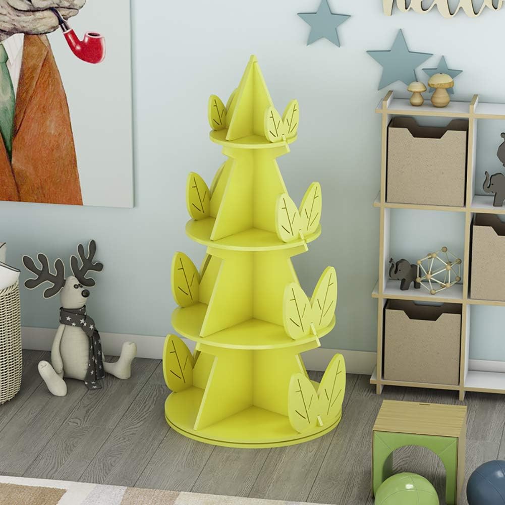 GaRcan 4 Tier Bookshelf,DIY 360 Rotating Bookcase Multifunction Toys Organizer Shelves Student Landing Rack Simple Disassembly Yellow 59x120.9cm