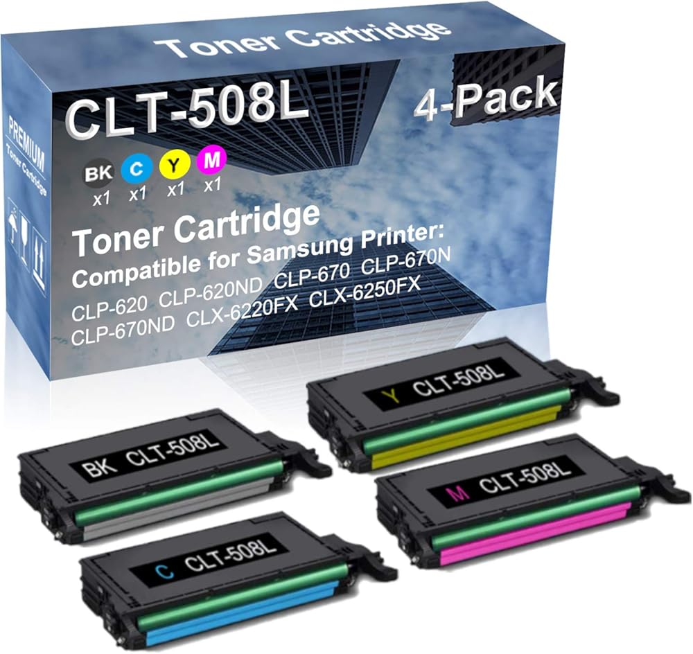 4-Pack (BK+C+Y+M) Compatible CLP-670N CLP-670ND Printer Toner Cartridge High Capacity Replacement for CLT-508L (BK508L+ C508L+ Y508L+ M508L) Toner Cartridge