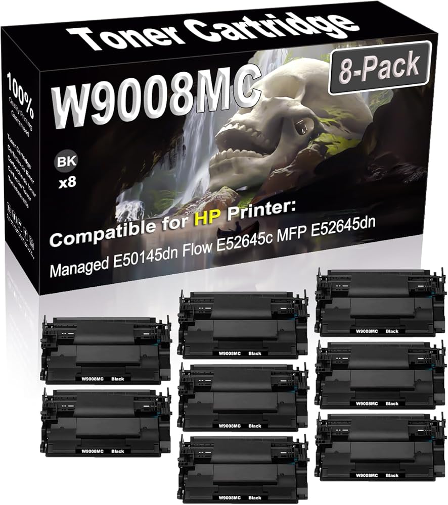 SINIYA 8-Pack (Black) Compatible High Yield W9008 W9008MC Laser Printer Toner Cartridge use for Managed E50145dn Flow E52645c MFP E52645dn Printer