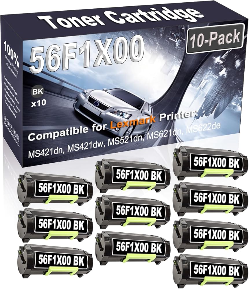 Kolasels 10-Pack (Black) Compatible High Yield 56F1X00 Printer Cartridge use for MS421dn MS421dw MS521dn MS621dn MS622de MX421ade Printer