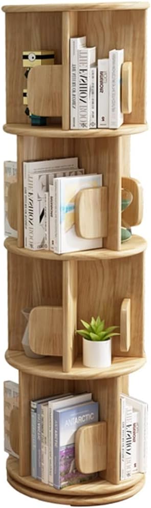 GaRcan Bookcases 2/3/4/5 Tier Rotating White Bookshelf 360 Degrees, Wood Freestanding Display Stackable Bookcase for The Living Room, Study and Office (Brown b)