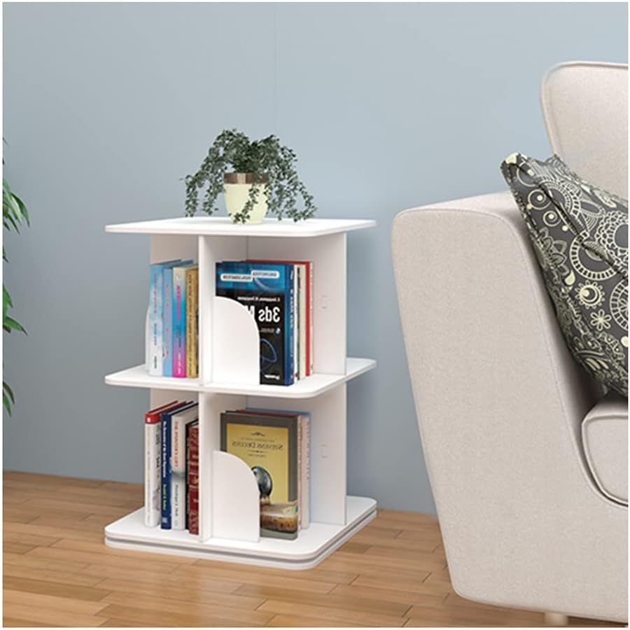 White Wood Rotation Square Bookshelf, Book CD Photo Frame pictorial Storage Shelf Corner Bookcase, Large Capacity Book Display Shelf (Size : 2 Tier)
