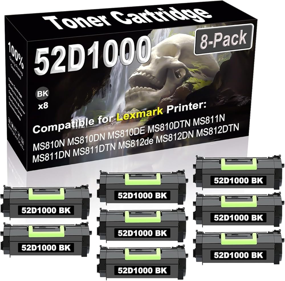 SINIYA 8-Pack (Black) Compatible MS810N MS810DN MS810DE MS810DTN MS811N MS811DN MS811DTN Laser Printer Cartridge (High Capacity) Replacement for 521 52D1000 Printer Cartridge