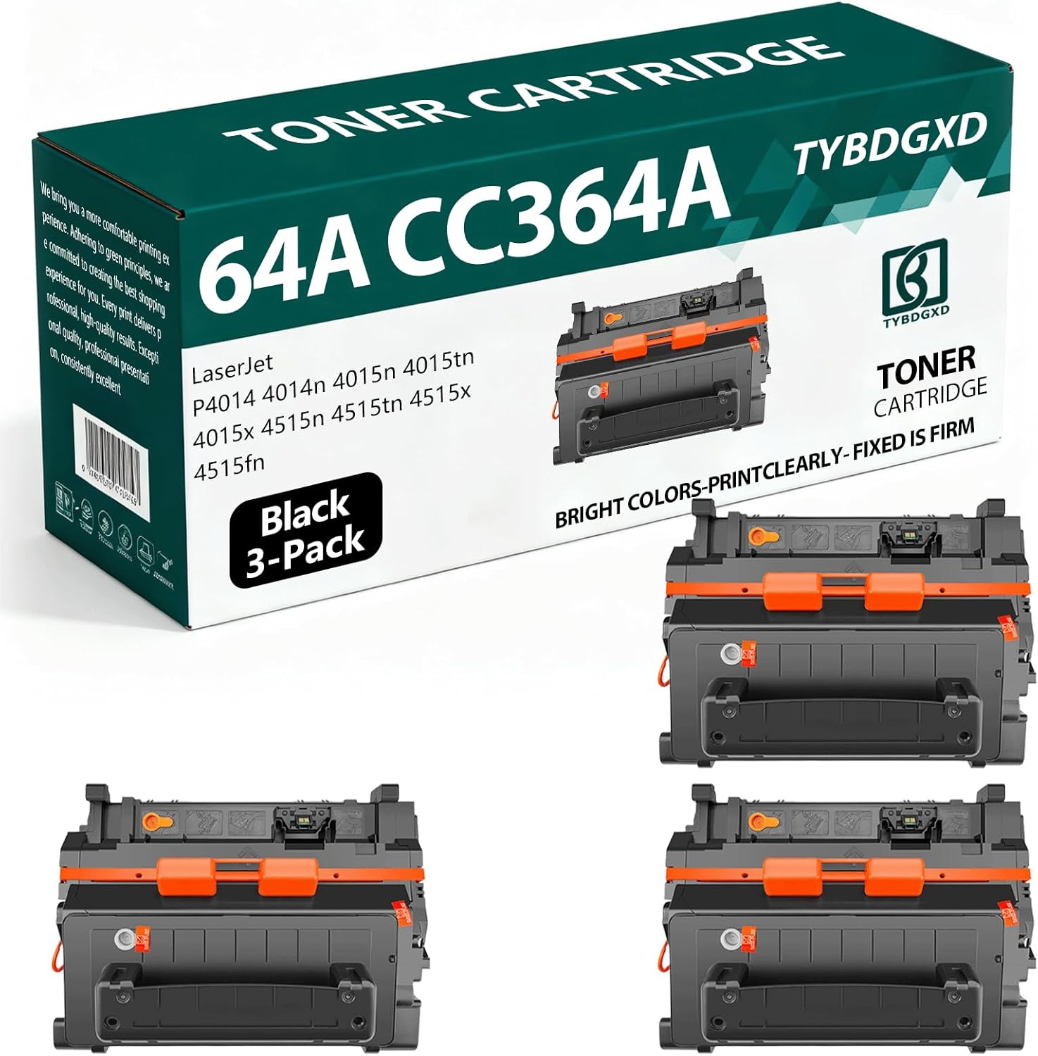 TYBDGXD 64A CC364A High Yield Black 10,000 Pages Toner Cartridge Compatible for HP Compatible Replacement for HP LaserJet P4014 4014n 4015n 4015tn 4015x 4515n 4515tn 4515x 4515fn Printers,3-Pack