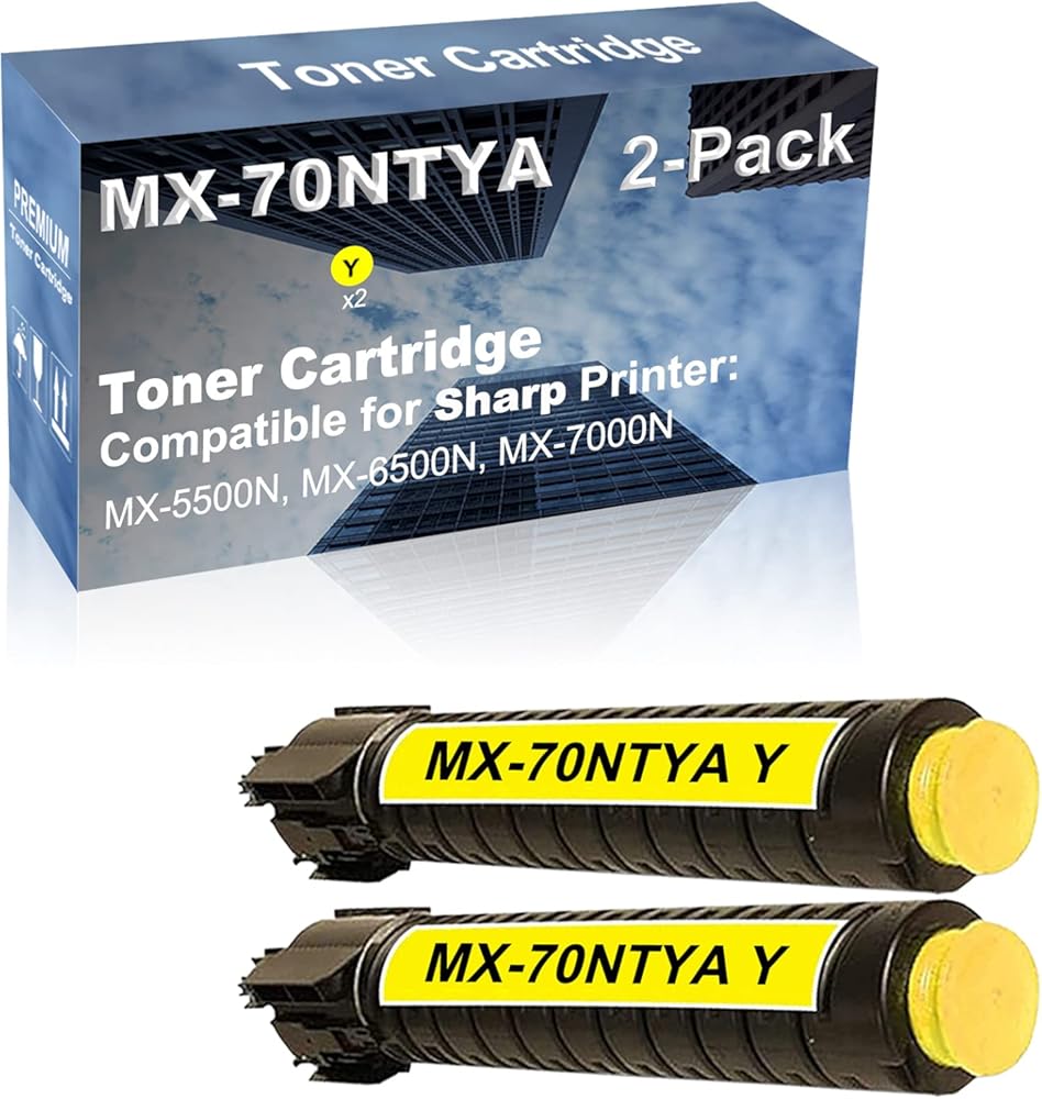 2-Pack (Yellow) Compatible High Capacity MX-70NTYA Toner Cartridge Used for Sharp MX-5500N, MX-6500N, MX-7000N Printer