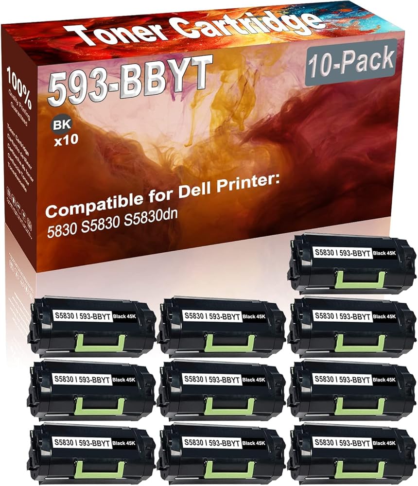 10-Pack (Black) Compatible 593-BBYT (8XTXR) Printer Toner Cartridge (High Capacity) fit for Dell 5830 S5830 S5830dn Printer