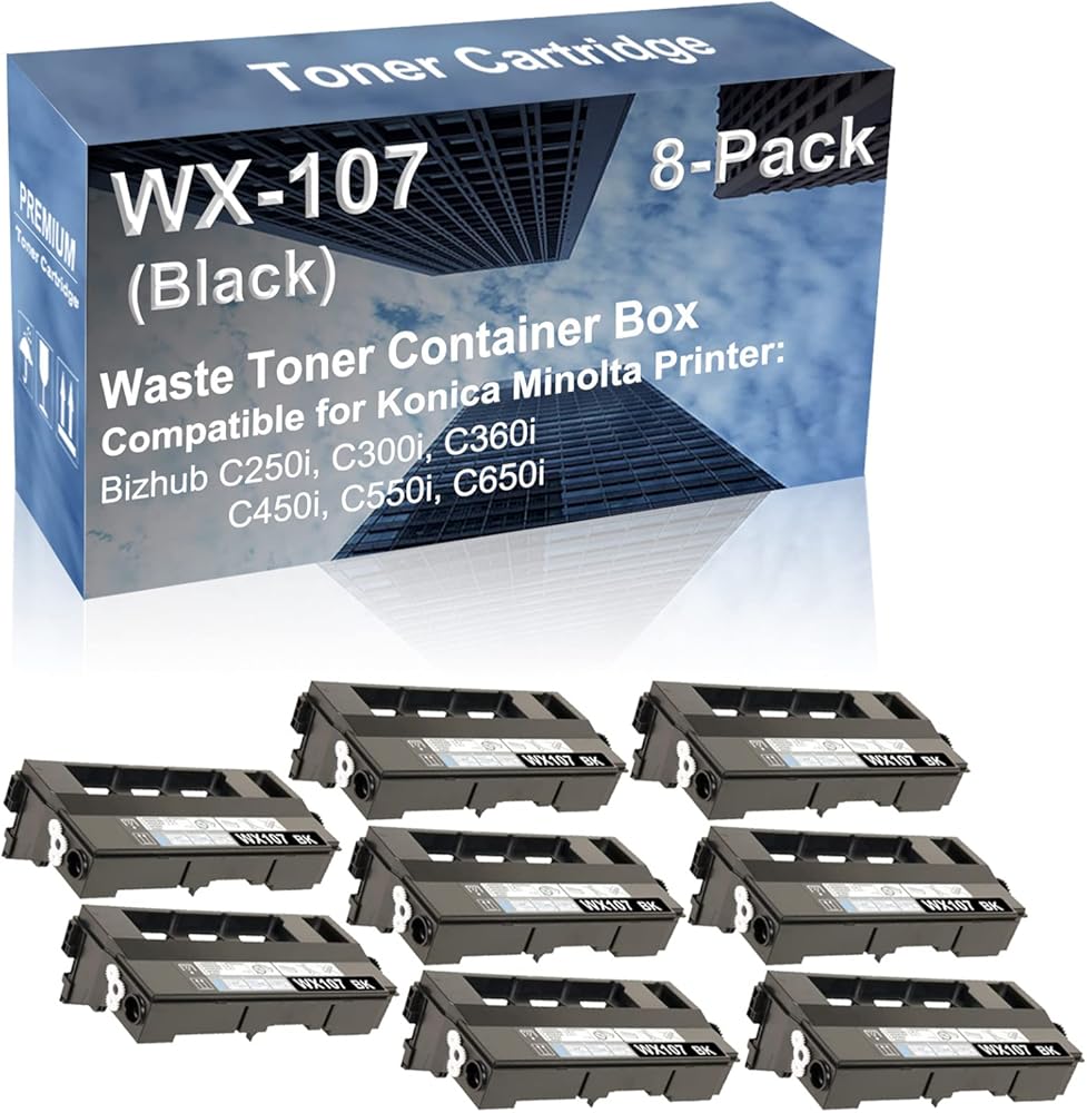8-Pack Compatible High Capacity WX-107 WX107 (AAVA0Y1) Waste Toner Container Box use for Konica Minolta Bizhub C250i, C300i, C360i, C450i, C550i, C650i Printer (Black)