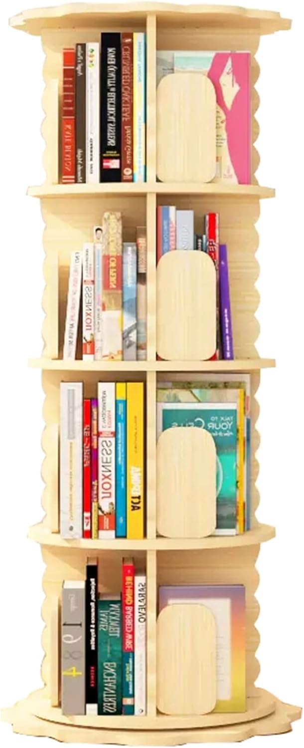 bookcases 360° Rotating Bookshelf Bedroom Children's Picture Book Shelf Floor Bookcase 2/3/4 Floors (Color : Wood, Size : 4 Layers (50 * 131cm))