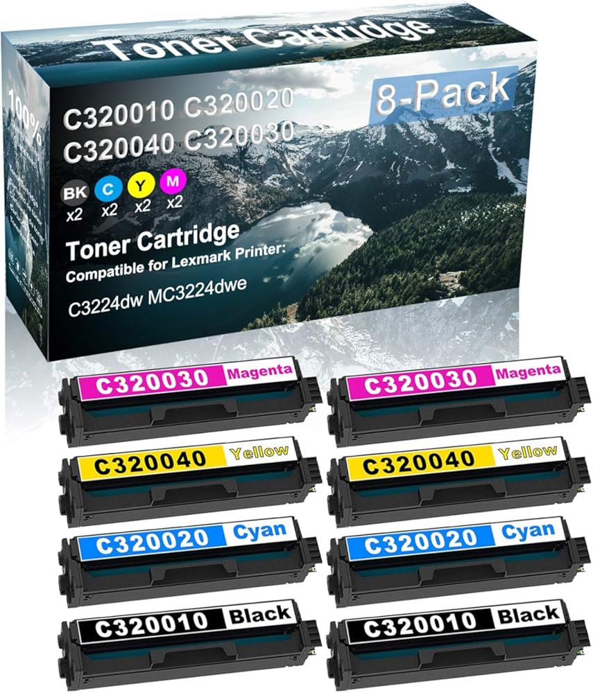 Credibility Store 8 Pack (BK+C+Y+M) Compatible C320010 C320020 C320040 C320030 Printer Cartridge use for C3224dw MC3224dwe Printer (High Capacity)