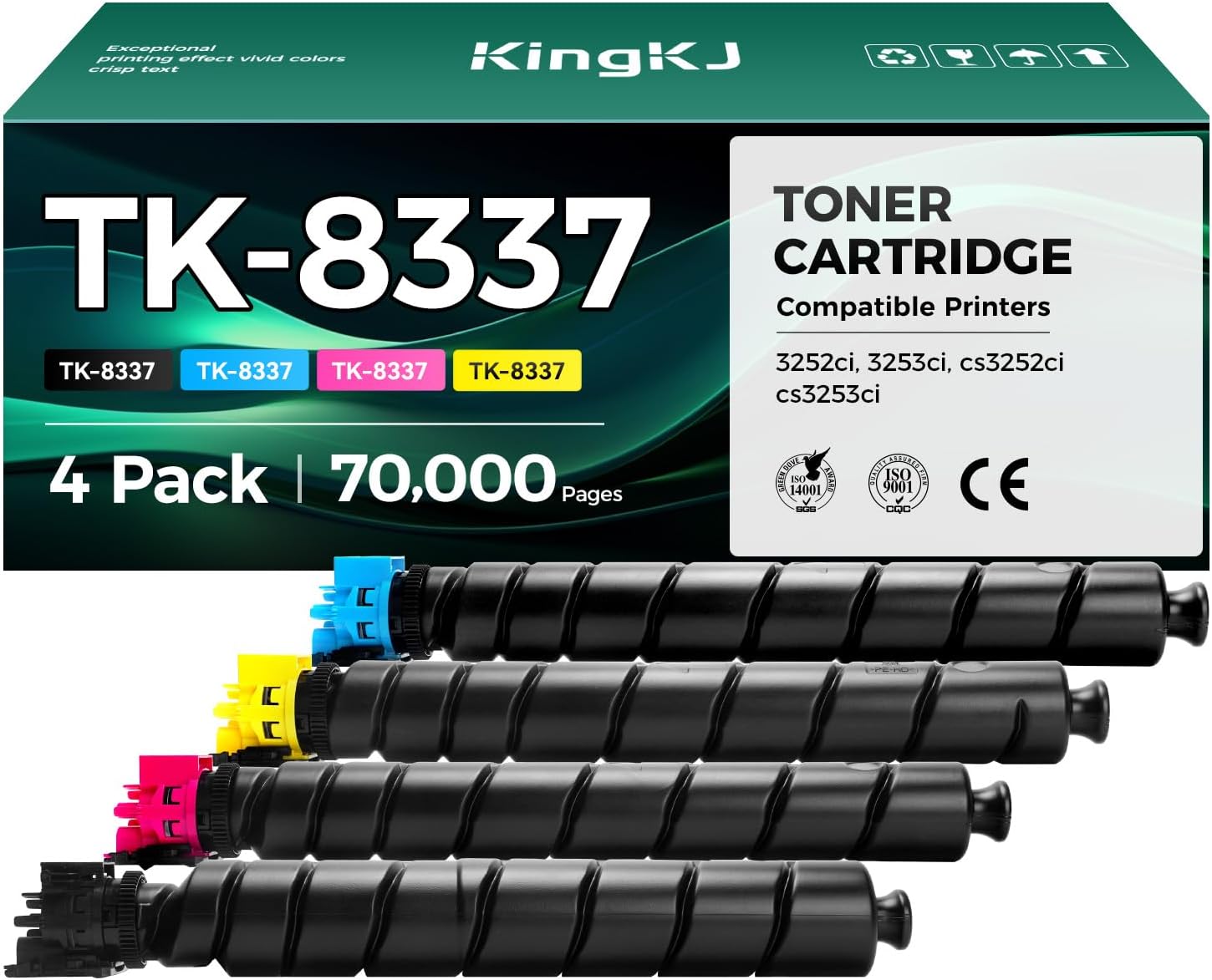 TK-8337 TK8337 Toner Cartridge 4-Pack High Capacity Replacement for Replacement for Kyocera TK-8337 Compatible with TASKalfa 3252ci 3253ci cs3252ci cs3253ci Laser Printers (Black Cyan Magenta Yellow)