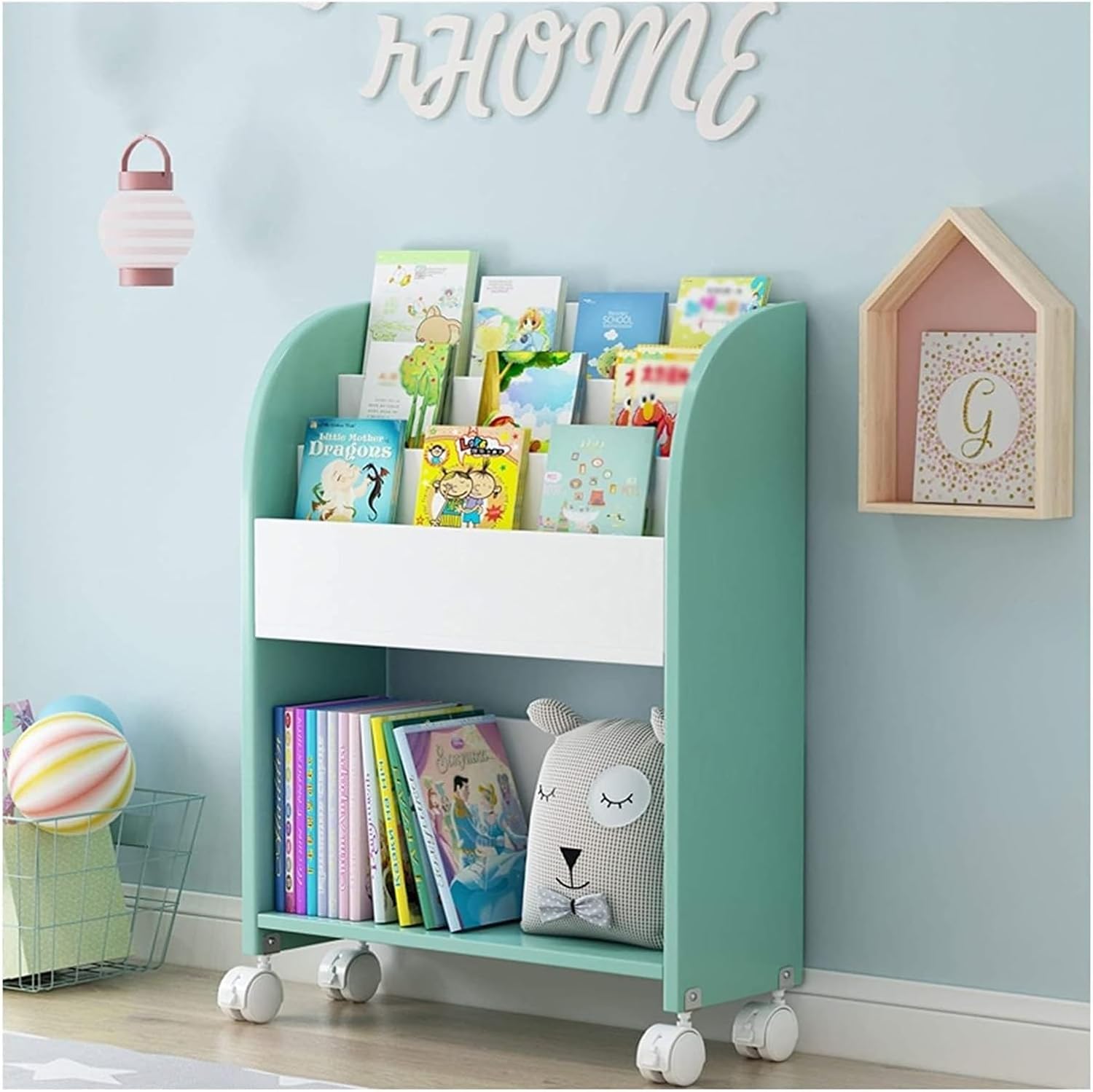 TiStm Bookshelf Bookcase Children Bookshelf Wood Book Cart Library Cart Shelving Storage Rack Office Bookshelf/Bookshelves (Color : Green)