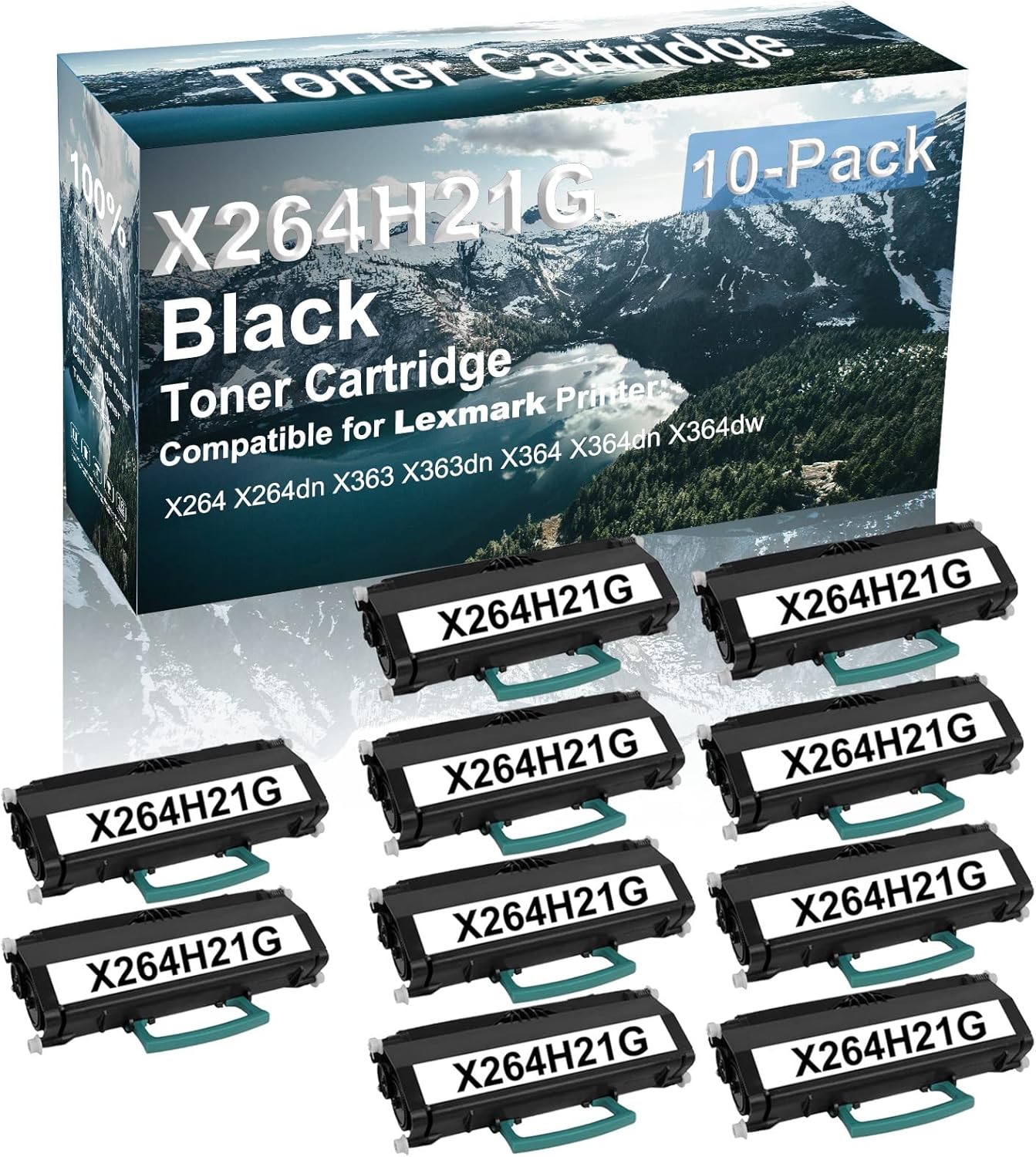 Credibility Store 10-Pack Compatible High Capacity X264H21G Toner Cartridge Used for X264 X264dn X363 Printer (Black)