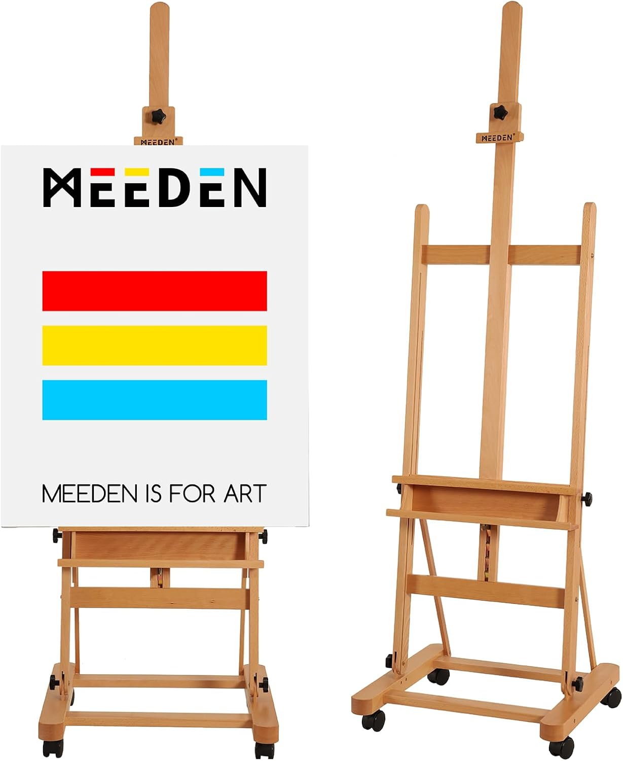 MEEDEN Large Studio H-Frame Beech Wood Artist Easel - Adjustable Movable Tilting Easel, Floor Painting Easel Stand, Holds Canvas Art up to 48