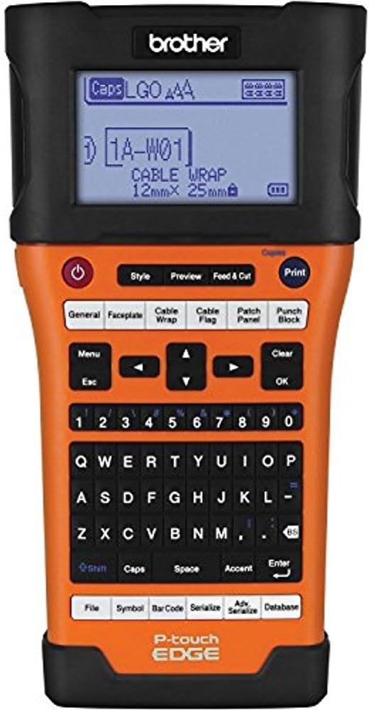 Brother Mobile PTE500 Handheld Labeling Tool, USB Interface, Li-ion, Auto Cut, Carrycase, Orange, 3.7