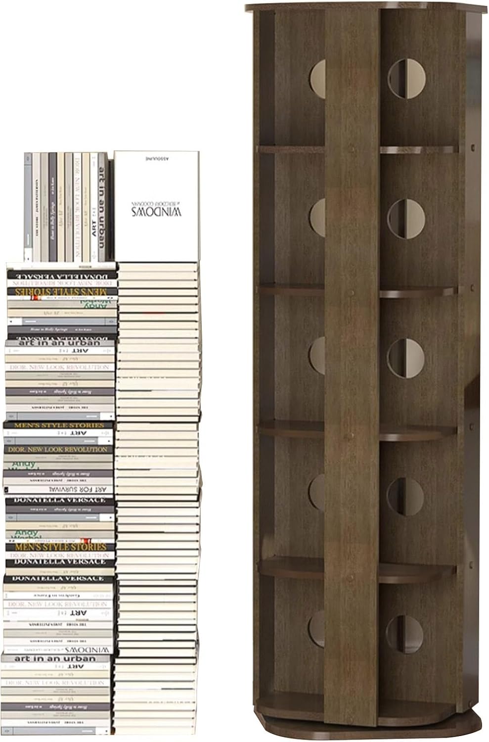 Rotating Bookshelf Corner Bookshelf Home Bookcase Floor Standing Bookshelf Storage Rack for Kids & Adults, 49*160cm, Brown