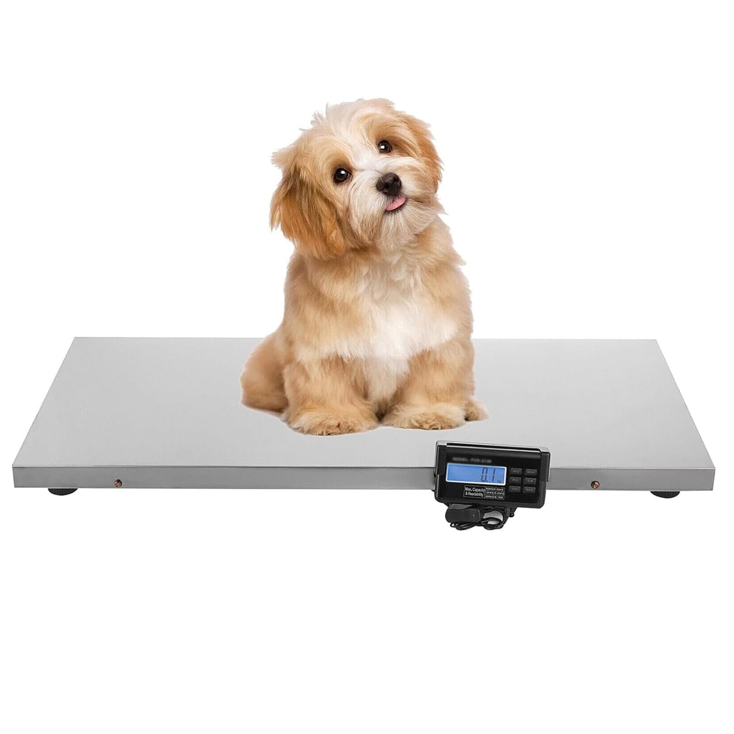 Veterinary Scale, 660LB Heavy Duty Digital Livestock Platform Scale with 103 X 53cm Stainless Steel Large Platform and Rubber Mat, for Pets Cat Dog Postal Shipping Warehouse Factory