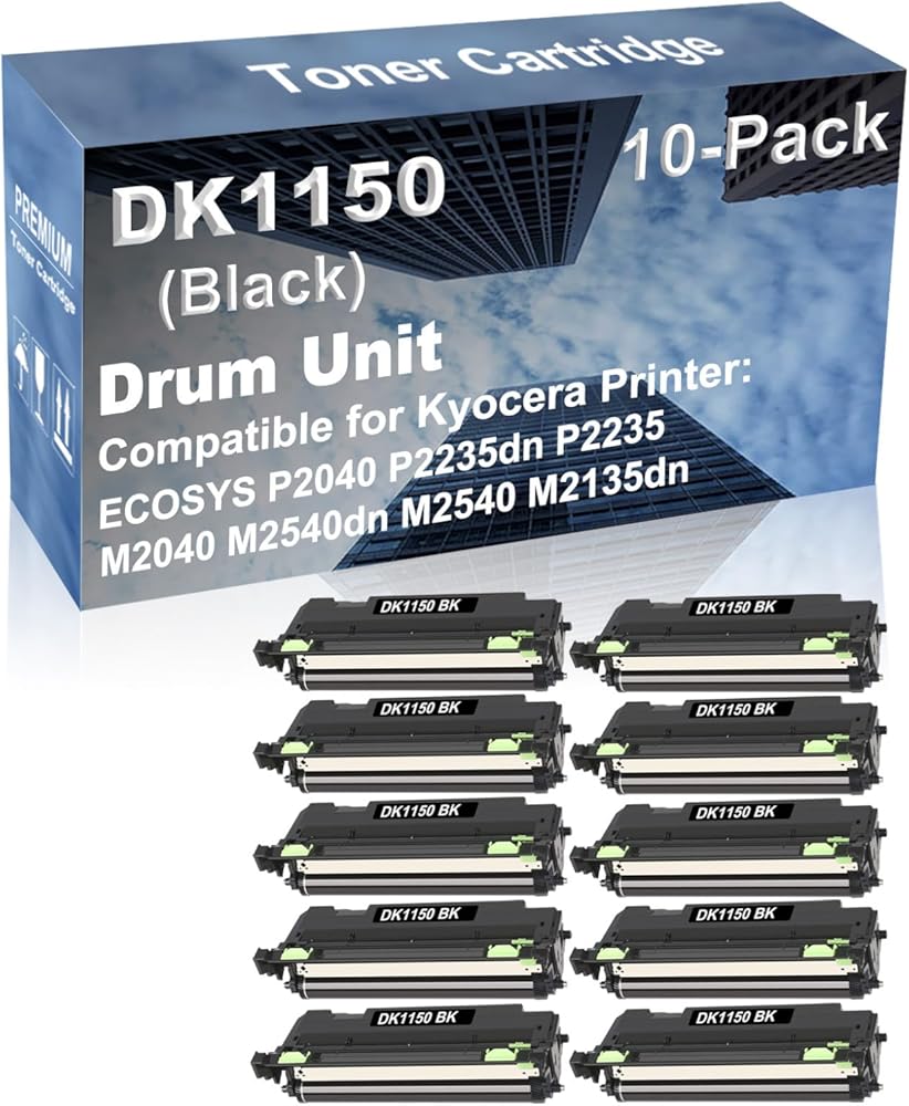 10-Pack (Black) Compatible M2040 M2540dn Printer Drum Unit Replacement for Kyocera DK1150 DK1160 DK1170 DK1180 DK1200 Drum Kit