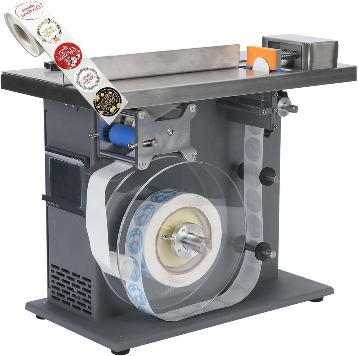 LYNNEYING Semi-Automatic Right Angle Label Applicator,15-30 PCS/Min,Light Sensor Recognition, 200W,Metal Body,for Food/Pharmaceutical Boxes,±0.5mm Precision,φ25-30mm Label Compatibility