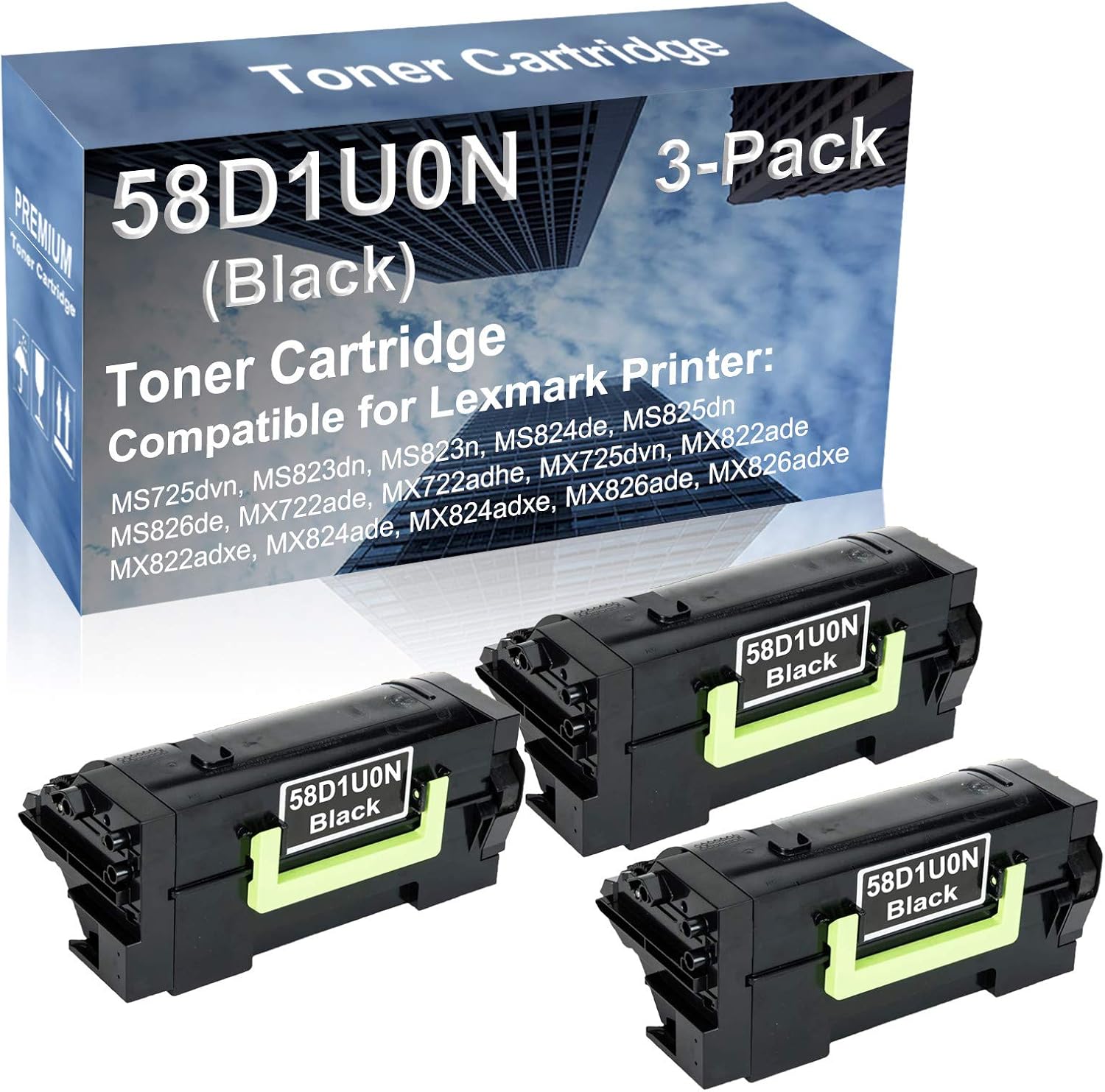 3-Pack Compatible High Capacity 58D1U0N Printer Cartridge use for MS826de MX722ade MX722adhe MX725dvn MX822ade Printer (Black)