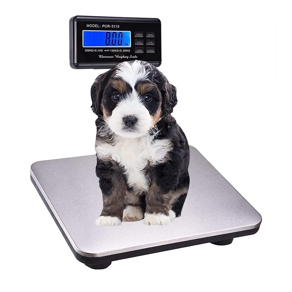 300kg/660lbs Postal Platform Scale Digital Shipping Scale Large Pet Vet Scale Industrial Floor Scale 3 Unit Conversion LCD Display
