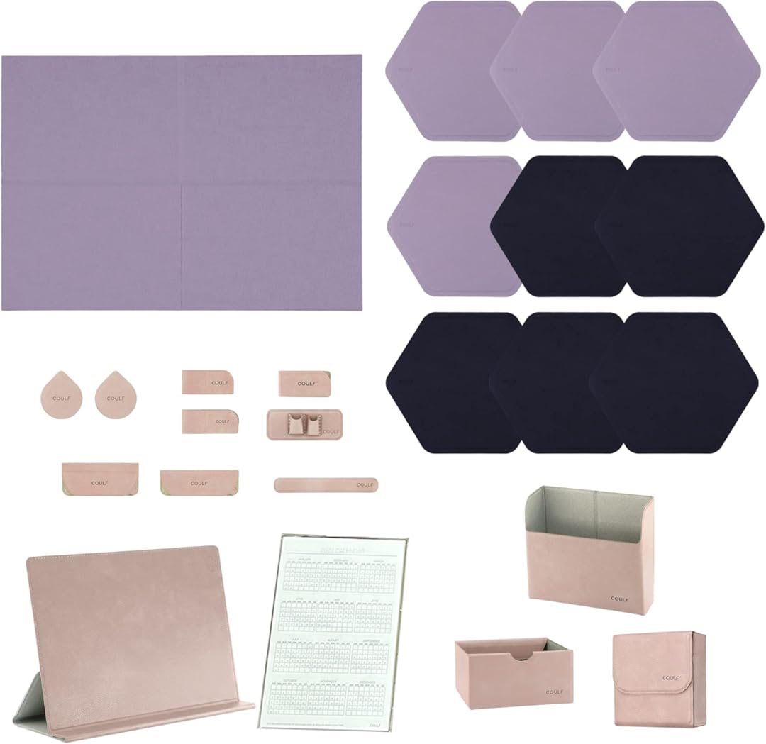 Coulf Magnetic Adhesive Hexagonal Plate with Storage Set Padfolio PU Leather Organizer (Set 3)