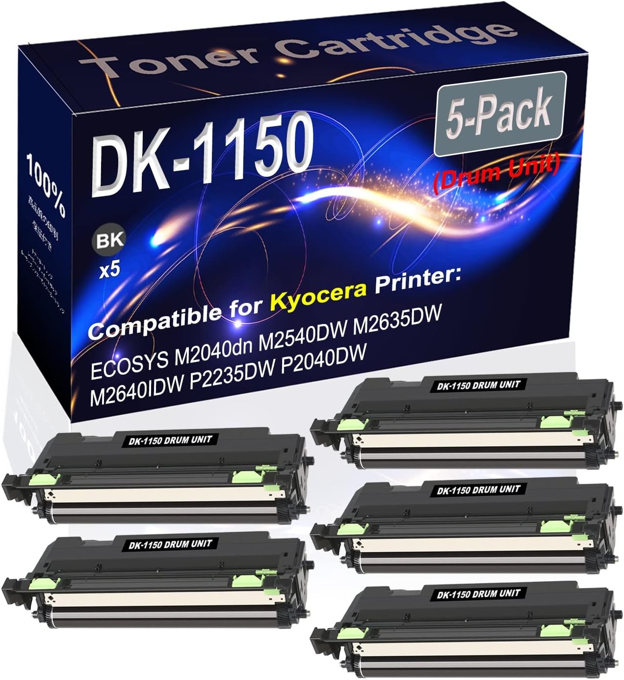 Kolasels 5-Pack Compatible DK-1150 DK1150 302RV93140 Laser Drum Unit Used for Kyocera ECOSYS M2040dn M2540DW M2635DW Printer (Black, High Yield)