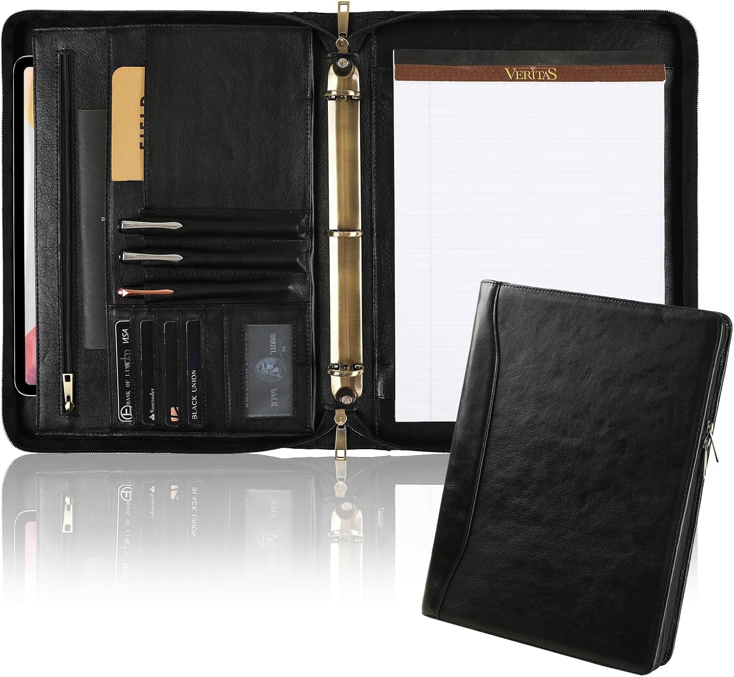 GZRHKJ Genuine Leather Portfolio Organizer, Business 3 Ring Binder Padfolio with Notepad,Personalized Leather Portfolio Binder for Men and Women