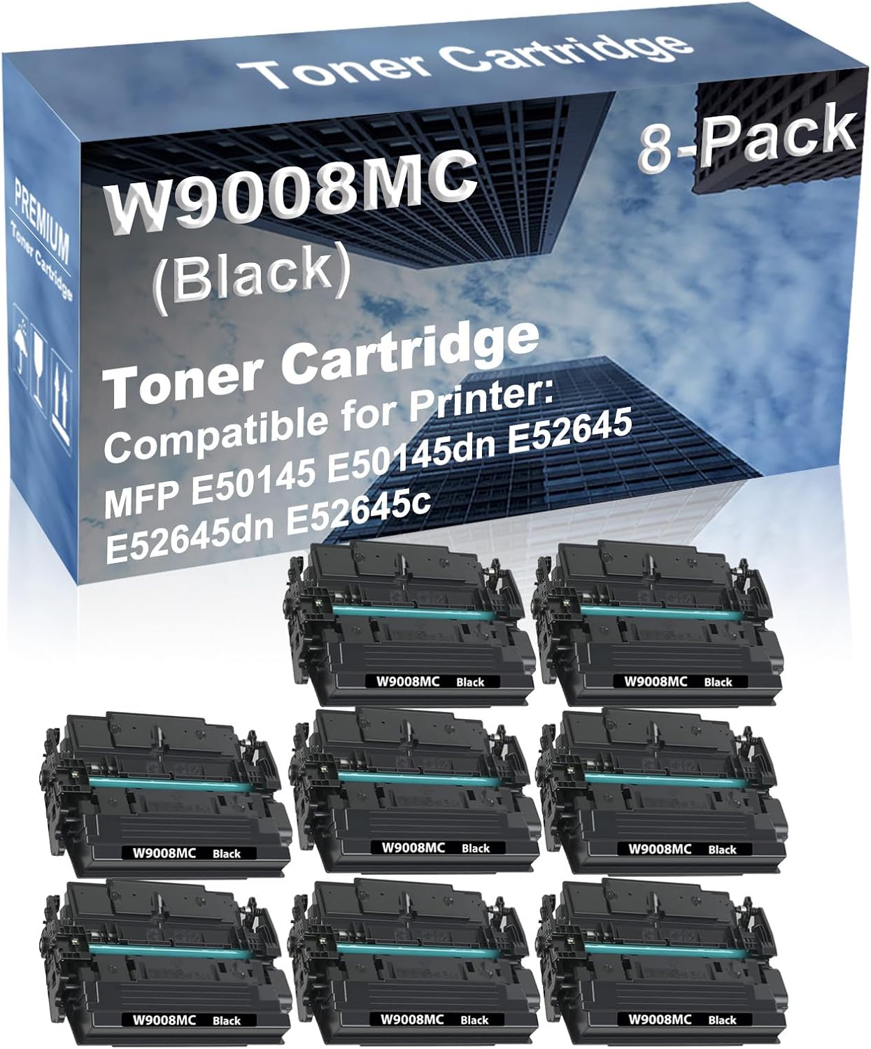 8-Pack Compatible High Capacity E50145 E50145dn E52645 E52645dn E52645c Printer Toner Cartridge Replacement for W9008MC Printer Cartridge (Black)