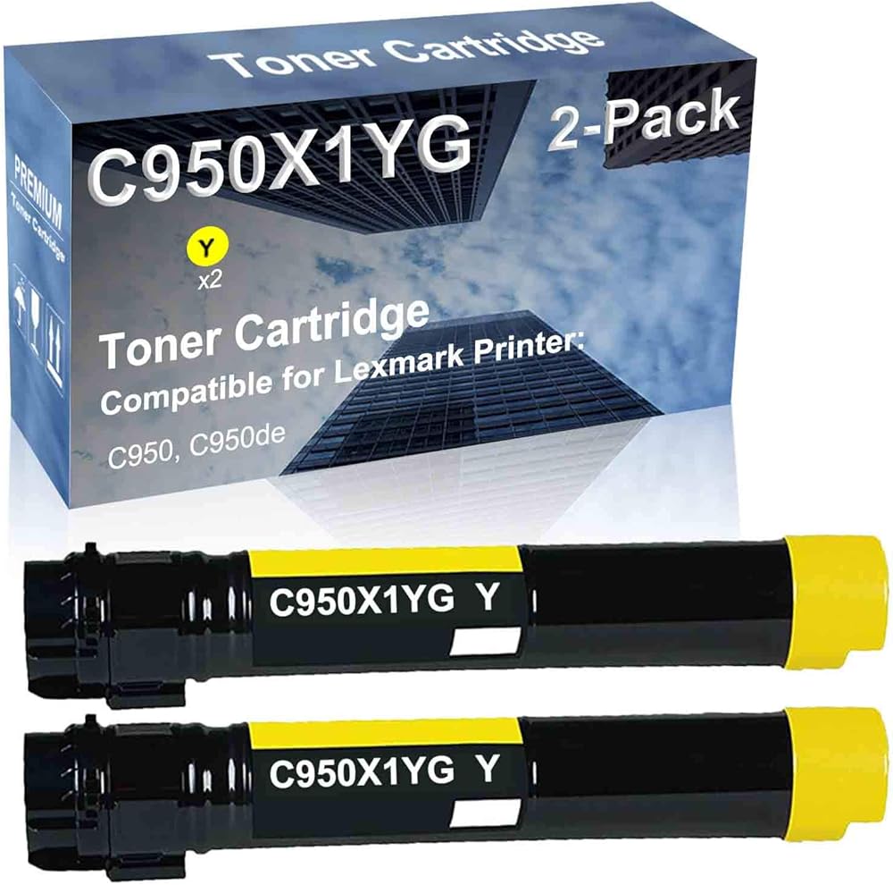 2-Pack (Yellow) Compatible C950, C950de Printer Toner Cartridge High Capacity Replacement for C950X1YG Toner Cartridge