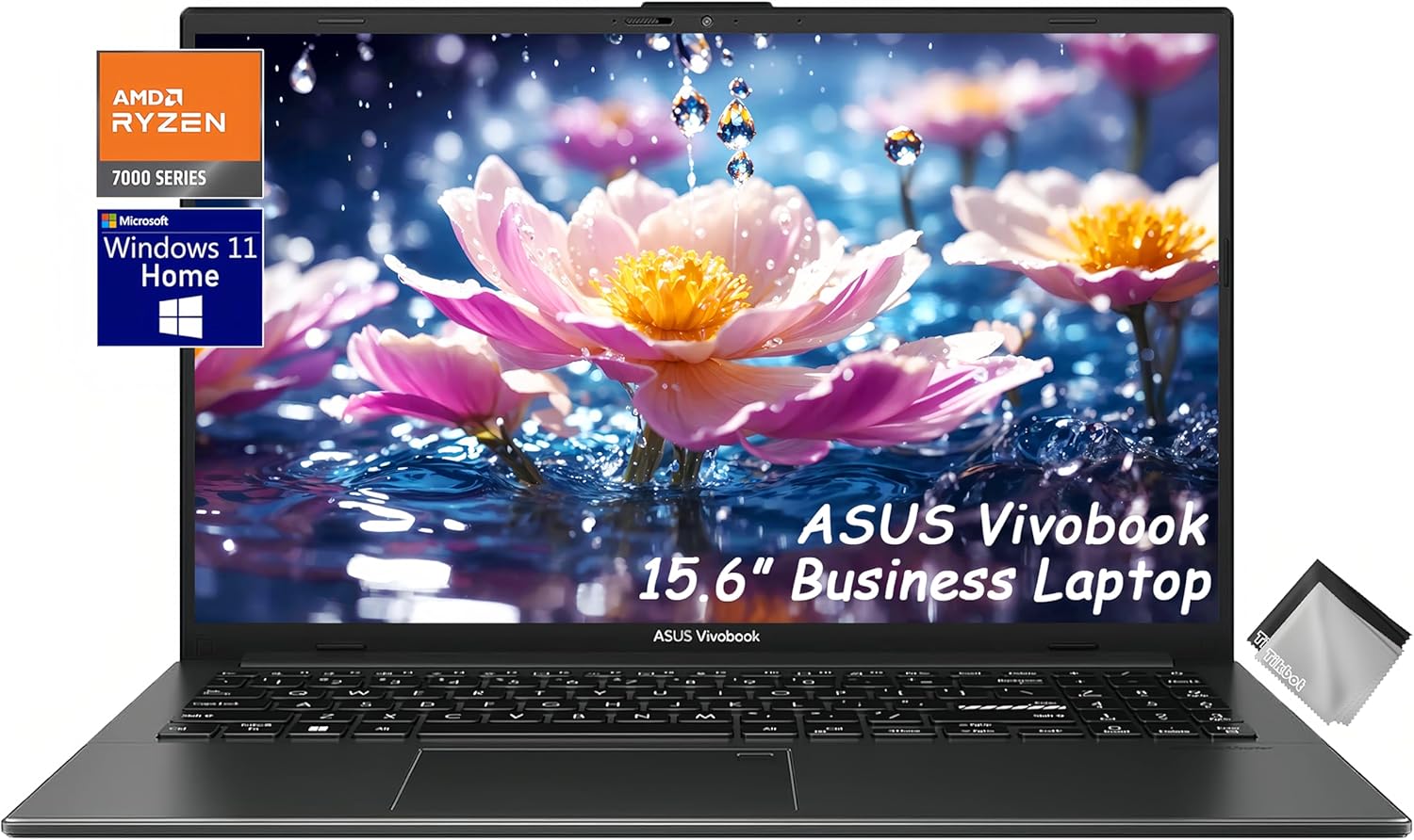 ASUS Vivobook Go 15.6” Business Slim Laptop, AMD Ryzen 3 7320U, 8GB DDR5 RAM, 128GB SSD, Webcam, USB C, 180° Lay-Flat, WiFi, Bluetooth5.1, Win 11, w/Cloth (8GB DDR5 RAM | 512GB SSD)