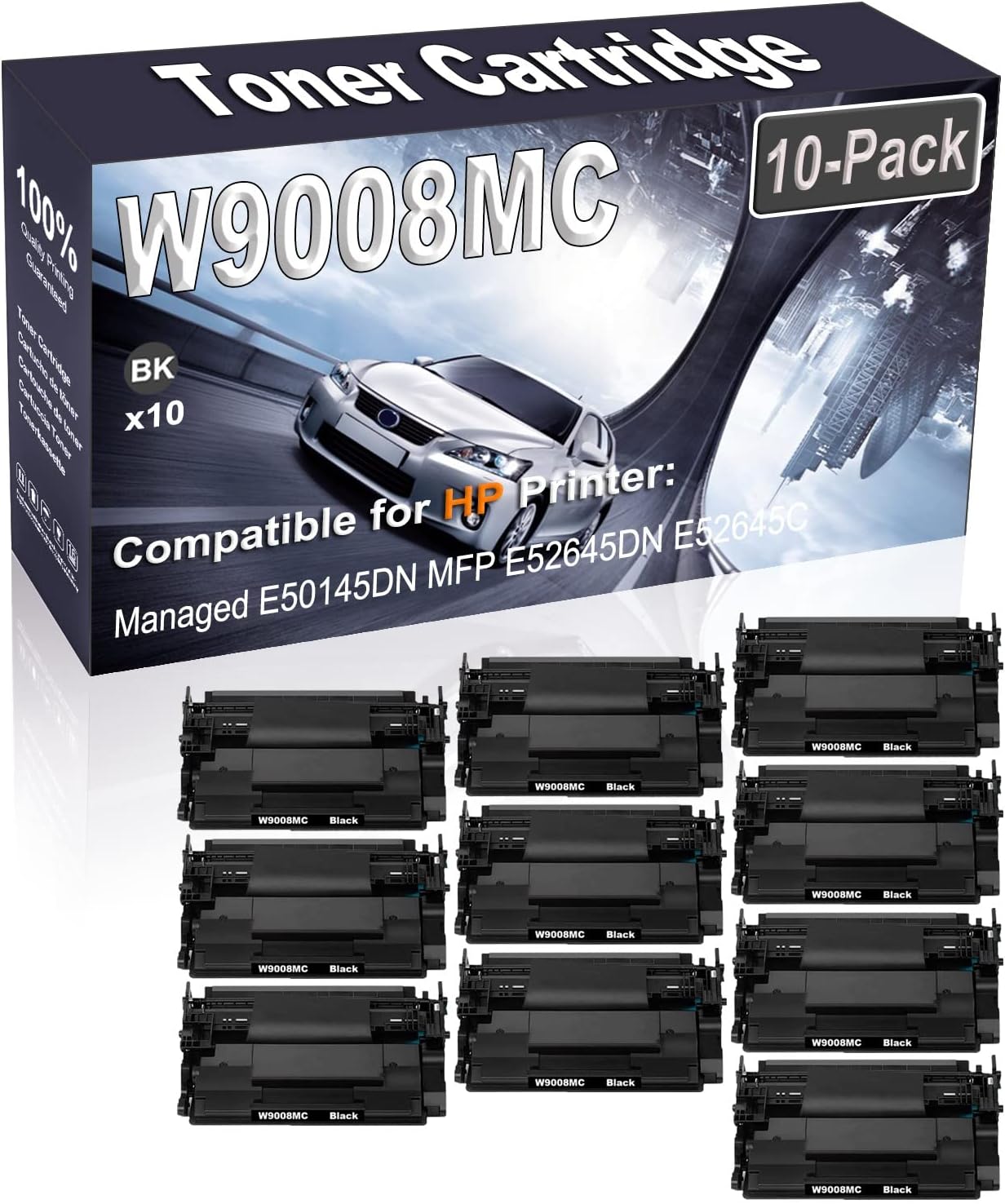 10-Pack (Black) Compatible W9008 W9008MC Printer Toner Cartridge (High Capacity) fit for HP Managed E50145DN MFP E52645DN E52645C Printer