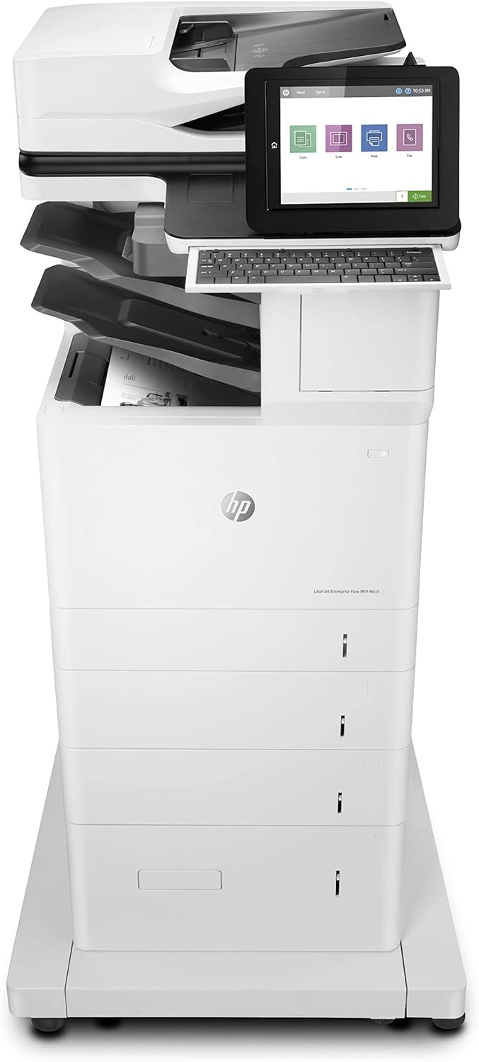 HP LaserJet Enterprise Flow MFP M635z Monochrome Multifunction Printer with High-Capacity Input Feeder, Wheeled Stand and 3-bin Stapler/Stacker (7PS99A) (Renewed)