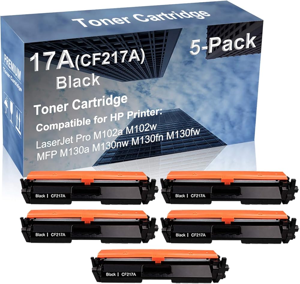 5-Pack Compatible High Capacity 17A (CF217A) Imaging Toner Cartridge use for M102a M102w Printer (Black)