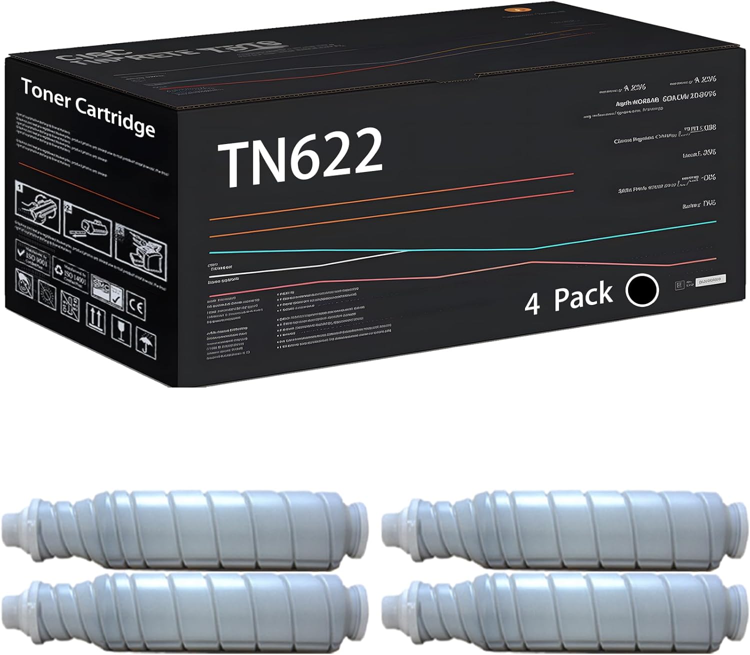 UVUMB Compatible with Konica Minolta TN622 Toner Cartridge Work for Konica Minolta bizhub Press C1100 Printers, with Chip, High Yield 45000 Pages, High-Definition Printing (4 Pack Black)
