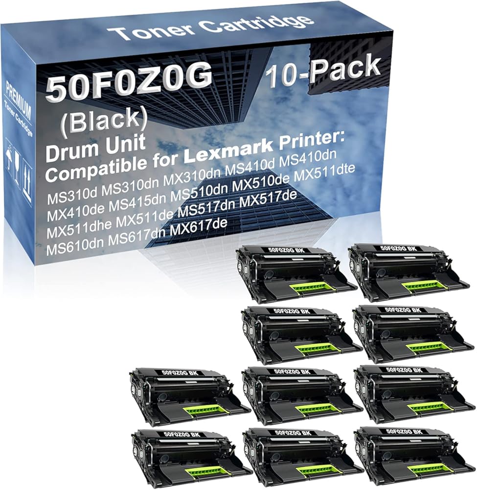 10-Pack Compatible 50F0Z0G Drum Kit use for Lexmark MS310d MS310dn MX310dn MS410d MS410dn MX410de Printer (Black)