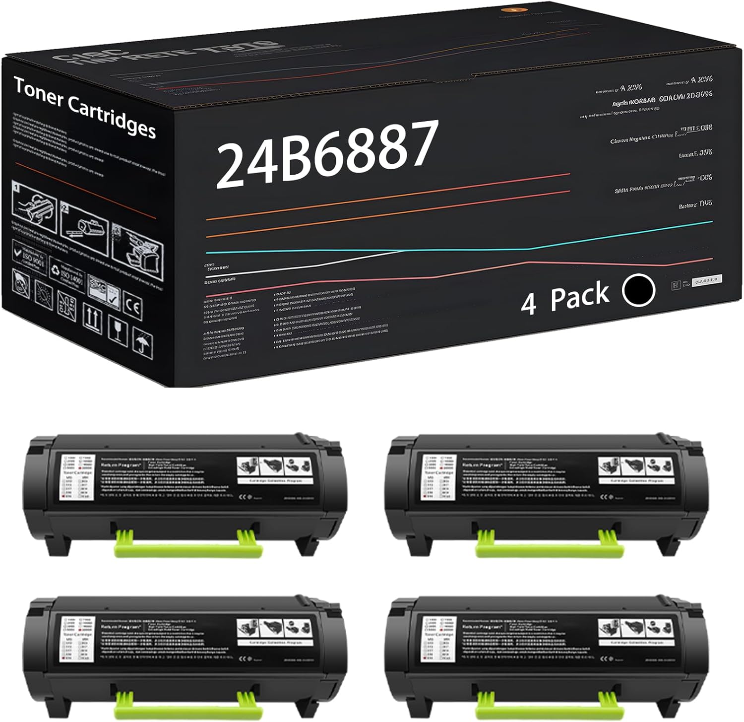 UVUMB 24B6887 Toner Cartridges Compatible for Lexmark M3250 XM3250 Printers, with Chip, High Yield 21000 Pages, High-Definition Printing (4 Pack Black)