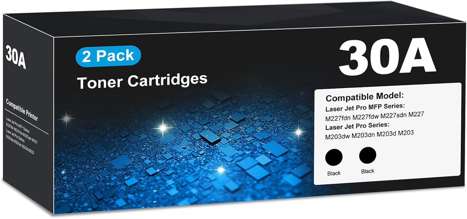 30A Toner Cartridges M227fdn M203dw Compatible for 30A Black Toner Cartridge, 30A CF230A Compatible for Laser Jet Pro MFP M227fdn, Pro M203dw, MFP M227fdw M227sdn M227, Pro M203dn M203d (2 Pack)