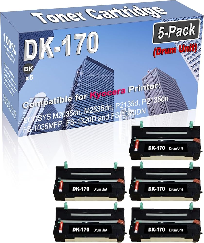 Credibility Store 5-Pack Compatible High Capacity DK-170 DK170 302LZ93061 Printer Drum Unit use for Kyocera ECOSYS M2035dn M2535dn P2135d P2135dn FS-1035MFP FS-1320D and FS-1370DN Drum Kit (Black)